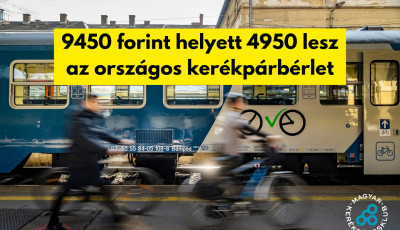 Csak 4950 forint lesz a ker&eacute;kp&aacute;ros orsz&aacute;gb&eacute;rlet m&aacute;rcius 1-től!