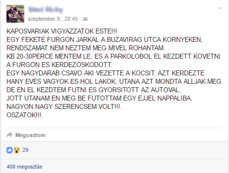 Sötét alak járja a Búzavirág utca környékét?