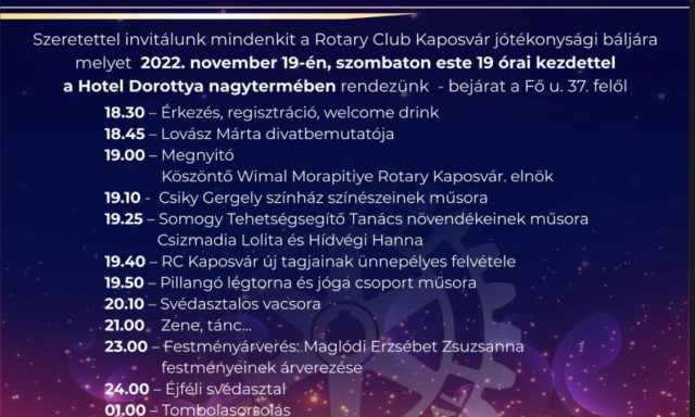 J&oacute;t&eacute;konys&aacute;gi b&aacute;lt tart a Rotary j&ouml;vő szombaton a Hotel Dorotty&aacute;ban