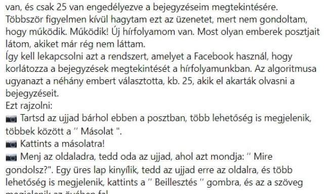 Hell&oacute; emberek... Nem, nem l&aacute;tja t&ouml;bb ismerős&ouml;t&ouml;k, ha megosztj&aacute;tok ezt a Facebook posztot