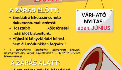 Figyelem! M&aacute;jus 8-t&oacute;l &uacute;jra bez&aacute;r a Tak&aacute;ts Gyula K&ouml;nyvt&aacute;r