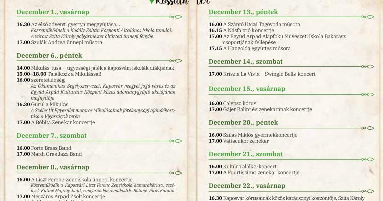 B&ouml;ng&eacute;szd v&eacute;gig a Kaposv&aacute;ri Advent r&eacute;szletes programjait!