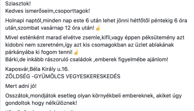 R&aacute;szorul&oacute;knak adja a megmaradt p&eacute;k&aacute;rut egy kaposv&aacute;ri vegyesbolt