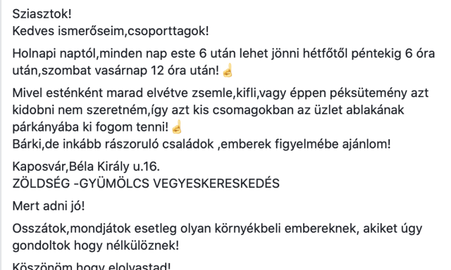 R&aacute;szorul&oacute;knak adja a megmaradt p&eacute;k&aacute;rut egy kaposv&aacute;ri vegyesbolt