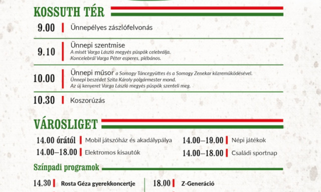 H&aacute;rom helysz&iacute;nen is programokkal v&aacute;rnak augusztus 20-&aacute;n Kaposv&aacute;ron, id&eacute;n a tűzij&aacute;t&eacute;k sem marad el