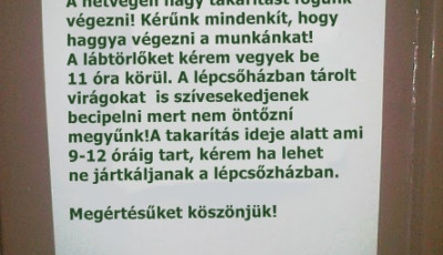 &bdquo;A takar&iacute;t&aacute;s ideje alatt &bdquo;ne j&aacute;rtk&aacute;ljanak a l&eacute;pcsőh&aacute;zban&rdquo; &ndash; vicces kaposv&aacute;ri &uuml;zenetek