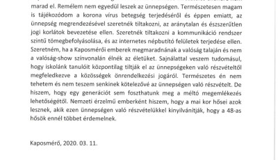 Az 1848-as megeml&eacute;kez&eacute;s megtart&aacute;s&aacute;val tiltakoznak a korl&aacute;toz&aacute;sok ellen Kaposm&eacute;rőben