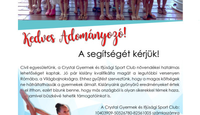 R&eacute;szt venn&eacute;nek a r&oacute;mai vil&aacute;gbajnoks&aacute;gon a Crystal fiatal t&aacute;ncosai, gyűjt&eacute;st ind&iacute;tottak sz&aacute;mukra