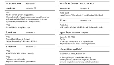 Koncertek, adom&aacute;nygyűjt&eacute;s &eacute;s motoros mikul&aacute;sok - Itt a kaposv&aacute;ri adventi program