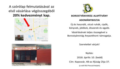 Megnyitott a Borosty&aacute;nvir&aacute;g Alap&iacute;tv&aacute;ny adom&aacute;nyboltja!