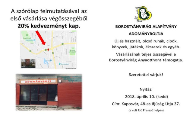 Megnyitott a Borosty&aacute;nvir&aacute;g Alap&iacute;tv&aacute;ny adom&aacute;nyboltja!