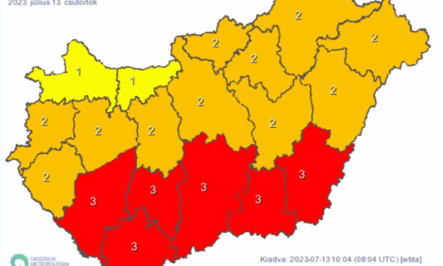 D&eacute;lut&aacute;n j&eacute;geső is j&ouml;het, a legmagasabb fok&uacute; figyelmeztet&eacute;st adt&aacute;k ki Somogyra!